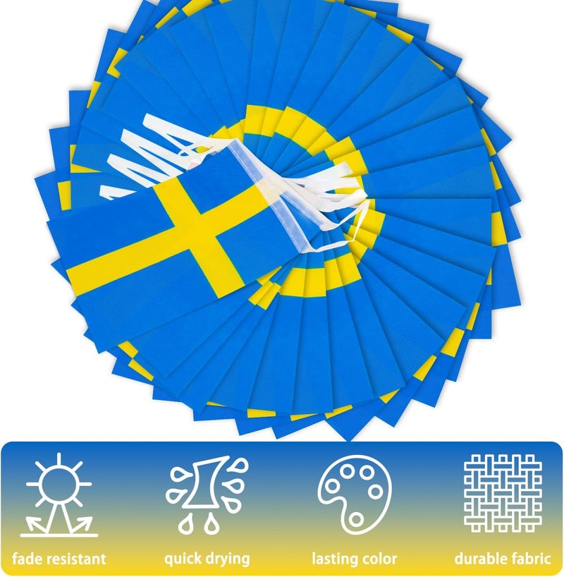 MVPRING Sweden String Flag Pennant Banner, Small Mini Swedish Flags Bunting Banner, National Country Decoration for School, Party, Sports Events, 33 Feet 30 Flags - Image 4
